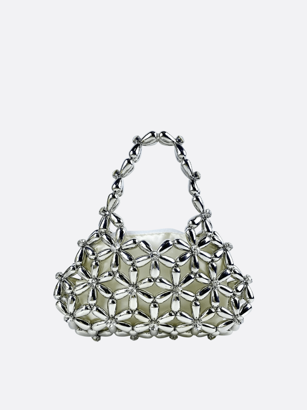 Floral Metal Frame Evening Bag – Sculptural Silver Mini Handbag - in Silver | Arvea Bags