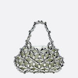 Floral Metal Frame Evening Bag – Sculptural Silver Mini Handbag - in Silver | Arvea Bags