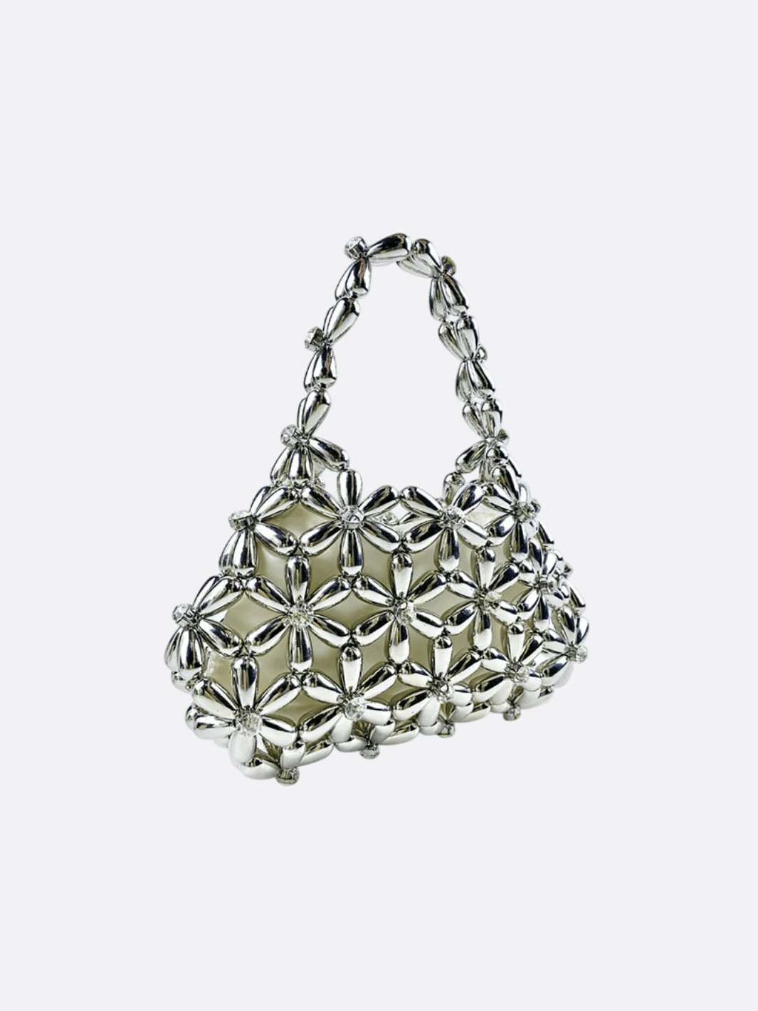 Floral Metal Frame Evening Bag – Sculptural Silver Mini Handbag - in Silver | Arvea Bags