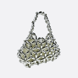 Floral Metal Frame Evening Bag – Sculptural Silver Mini Handbag - in Silver | Arvea Bags