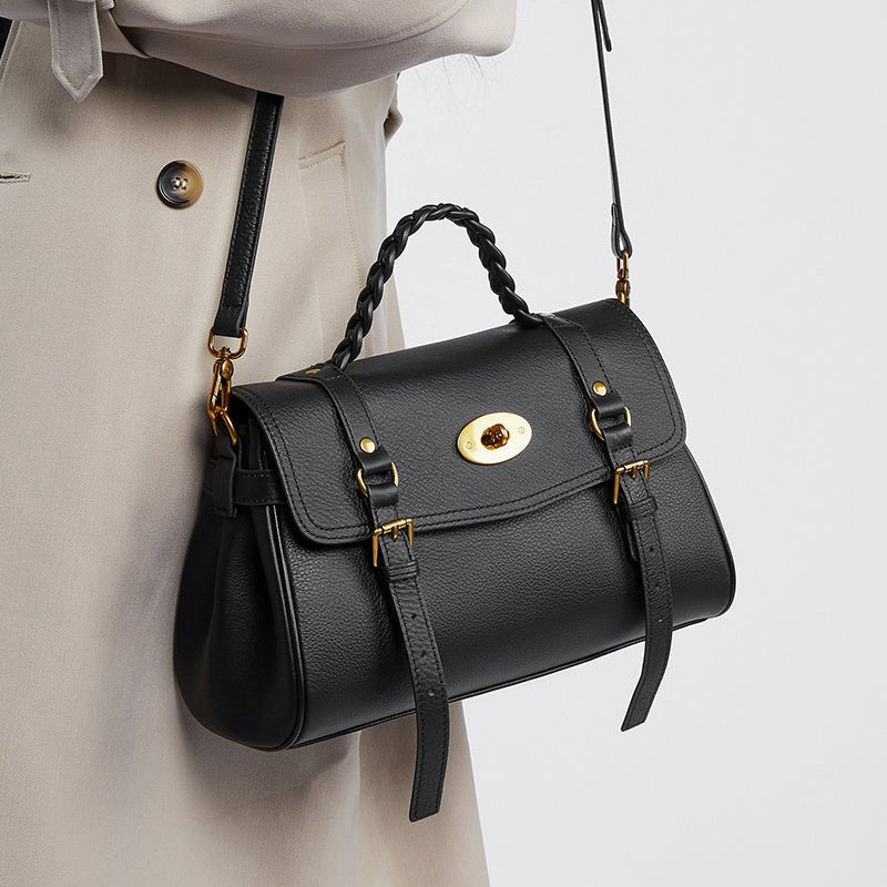 Florence | Black Braided Handle Satchel – Timeless & Elegant - in Black | Arvea Bags