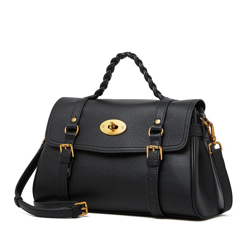Florence | Black Braided Handle Satchel – Timeless & Elegant - in Black | Arvea Bags