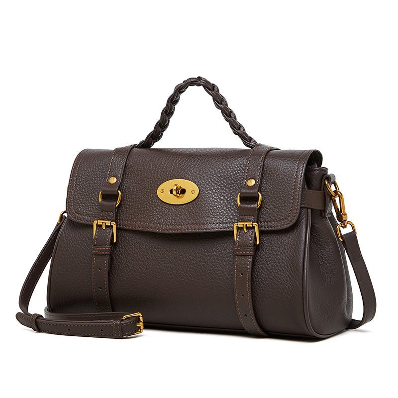 Florence | Black Braided Handle Satchel – Timeless & Elegant - in Brown | Arvea Bags