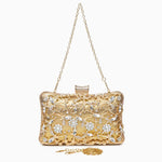 Florence | Gold Floral Crystal Embellished Evening Clutch – Opulent Elegance - in Gold | Arvea Bags