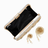 Florence | Gold Floral Crystal Embellished Evening Clutch – Opulent Elegance - in Silver | Arvea Bags