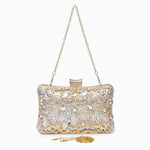 Florence | Gold Floral Crystal Embellished Evening Clutch – Opulent Elegance - in Silver | Arvea Bags