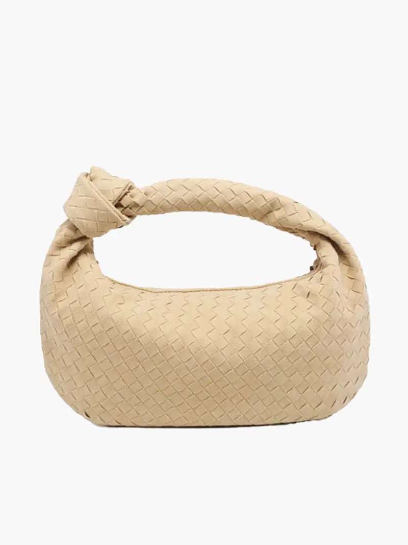 Florence Woven Suede Handbag – Designer - Inspired Bag with Knotted Handle - in Beige | Arvea Bags
