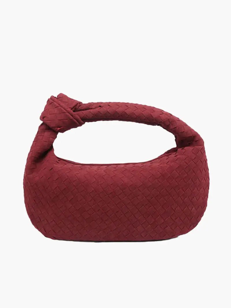Florence Woven Suede Handbag – Designer - Inspired Bag with Knotted Handle - in Burgundy | Arvea Bags