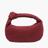 Florence Woven Suede Handbag – Designer - Inspired Bag with Knotted Handle - in Burgundy | Arvea Bags
