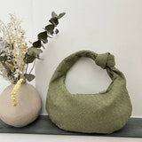 Florence Woven Suede Handbag – Designer - Inspired Bag with Knotted Handle - in Coffee | Arvea Bags