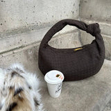 Florence Woven Suede Handbag – Designer - Inspired Bag with Knotted Handle - in Coffee | Arvea Bags