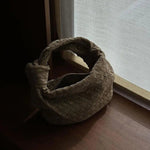 Florence Woven Suede Handbag – Designer - Inspired Bag with Knotted Handle - in Coffee | Arvea Bags
