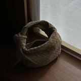 Florence Woven Suede Handbag – Designer - Inspired Bag with Knotted Handle - in Coffee | Arvea Bags