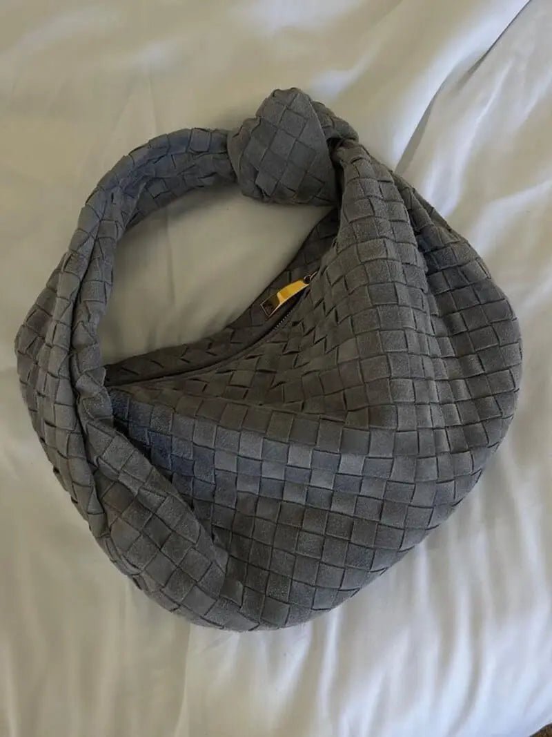 Florence Woven Suede Handbag – Designer - Inspired Bag with Knotted Handle - in Coffee | Arvea Bags