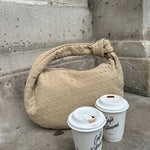 Florence Woven Suede Handbag – Designer - Inspired Bag with Knotted Handle - in Coffee | Arvea Bags