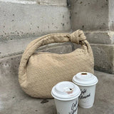 Florence Woven Suede Handbag – Designer - Inspired Bag with Knotted Handle - in Coffee | Arvea Bags