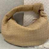 Florence Woven Suede Handbag – Designer - Inspired Bag with Knotted Handle - in Coffee | Arvea Bags