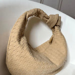 Florence Woven Suede Handbag – Designer - Inspired Bag with Knotted Handle - in Coffee | Arvea Bags