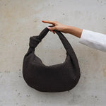 Florence Woven Suede Handbag – Designer - Inspired Bag with Knotted Handle - in Coffee | Arvea Bags