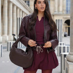 Florence Woven Suede Handbag – Designer - Inspired Bag with Knotted Handle - in Coffee | Arvea Bags
