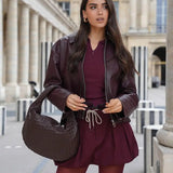Florence Woven Suede Handbag – Designer - Inspired Bag with Knotted Handle - in Coffee | Arvea Bags