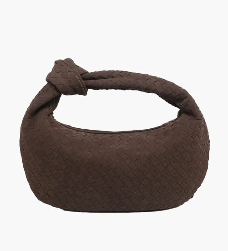 Florence Woven Suede Handbag – Designer - Inspired Bag with Knotted Handle - in Coffee | Arvea Bags