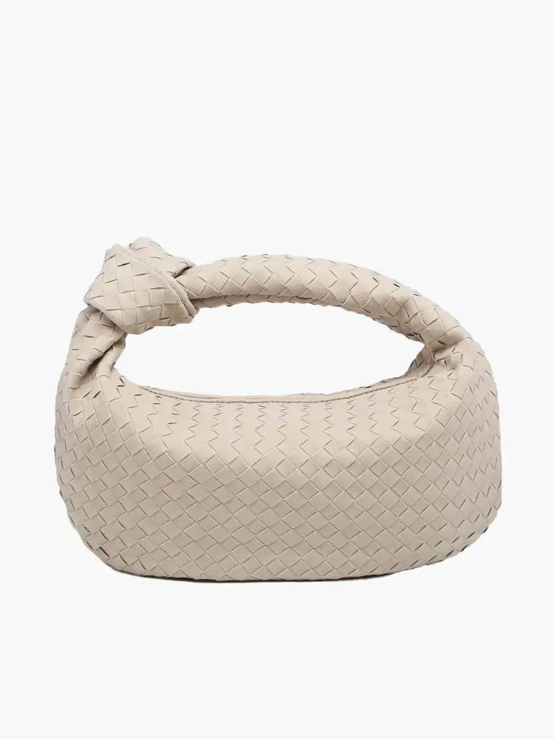 Florence Woven Suede Handbag – Designer - Inspired Bag with Knotted Handle - in Cream | Arvea Bags
