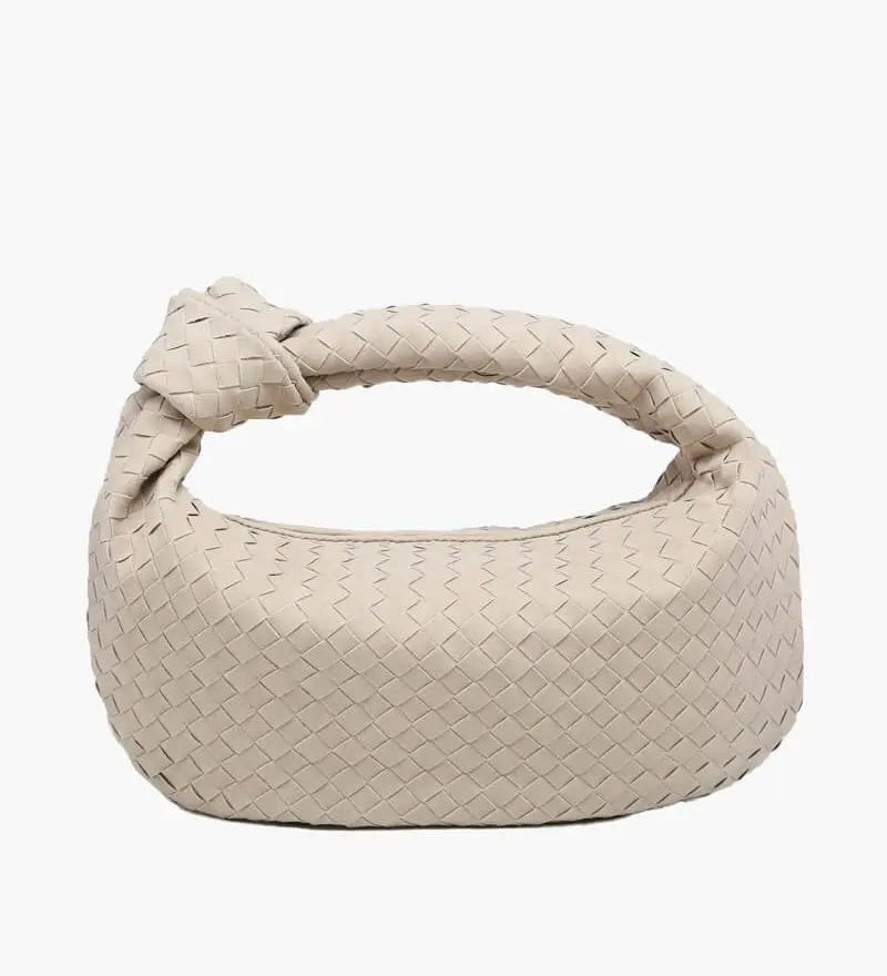 Florence Woven Suede Handbag – Designer - Inspired Bag with Knotted Handle - in Cream | Arvea Bags