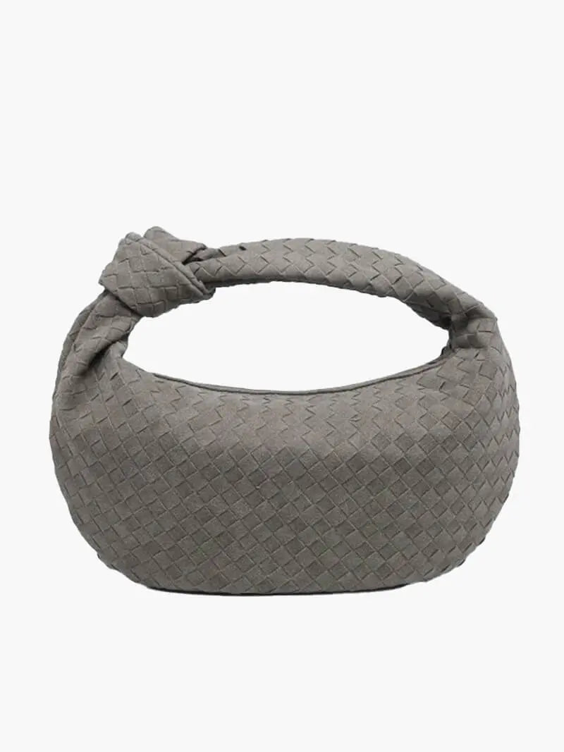 Florence Woven Suede Handbag – Designer - Inspired Bag with Knotted Handle - in Grey | Arvea Bags