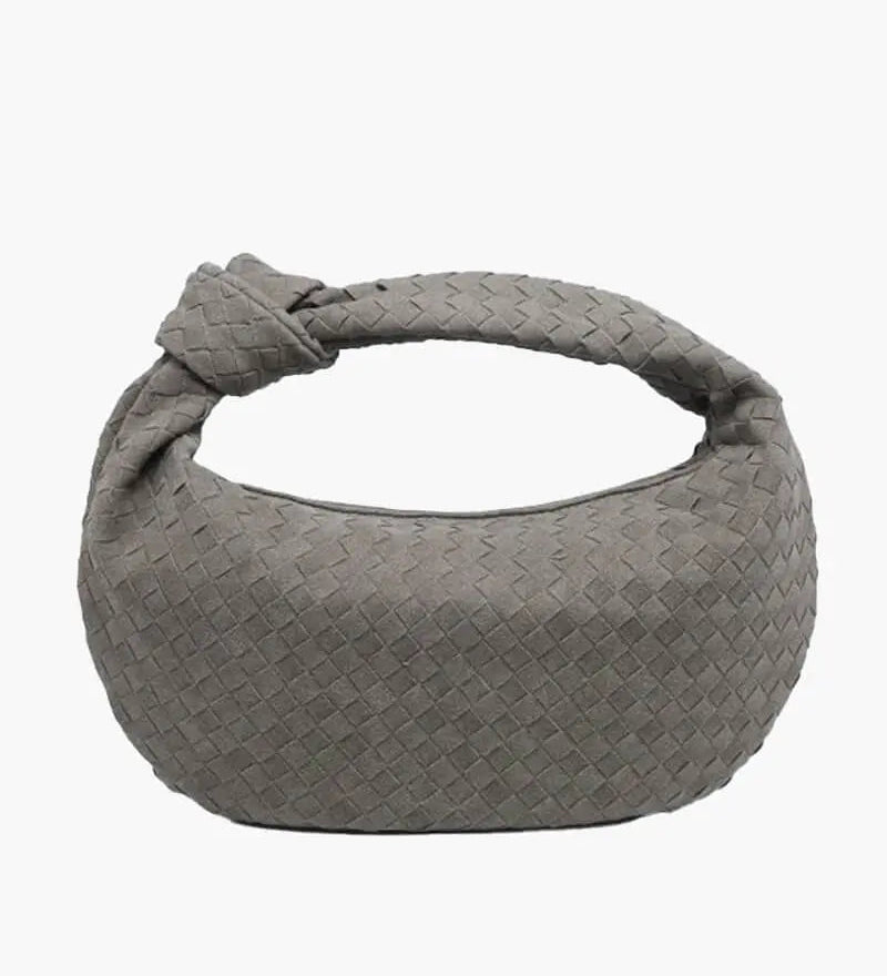 Florence Woven Suede Handbag – Designer - Inspired Bag with Knotted Handle - in Grey | Arvea Bags