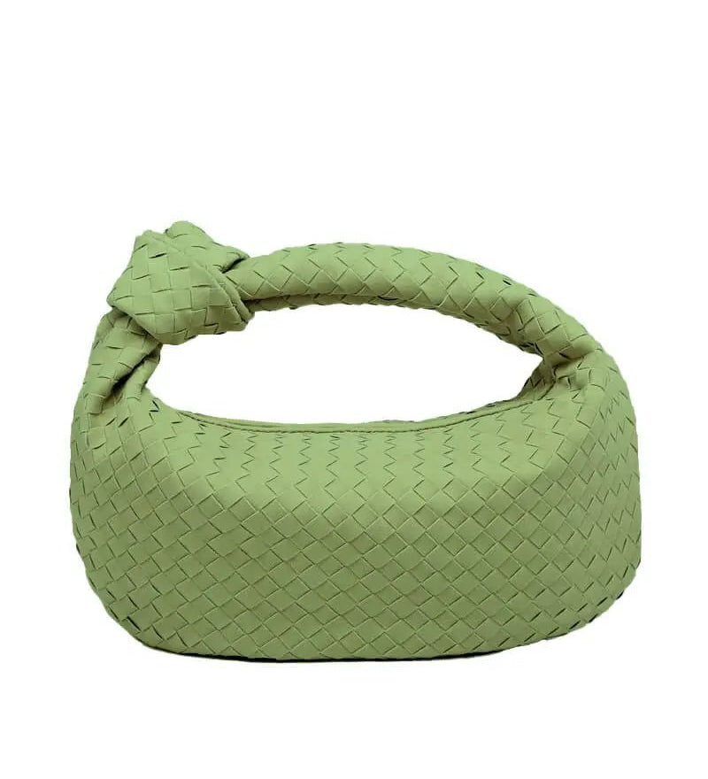 Florence Woven Suede Handbag – Designer - Inspired Bag with Knotted Handle - in Olive | Arvea Bags