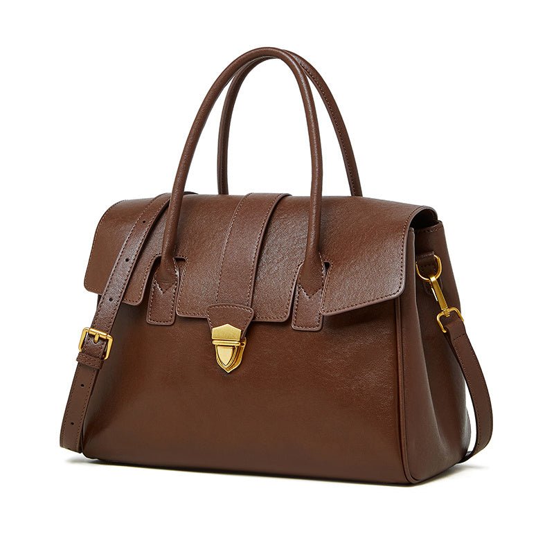 Genevieve | Black Classic Leather Satchel – Elegant & Timeless - in Brown | Arvea Bags