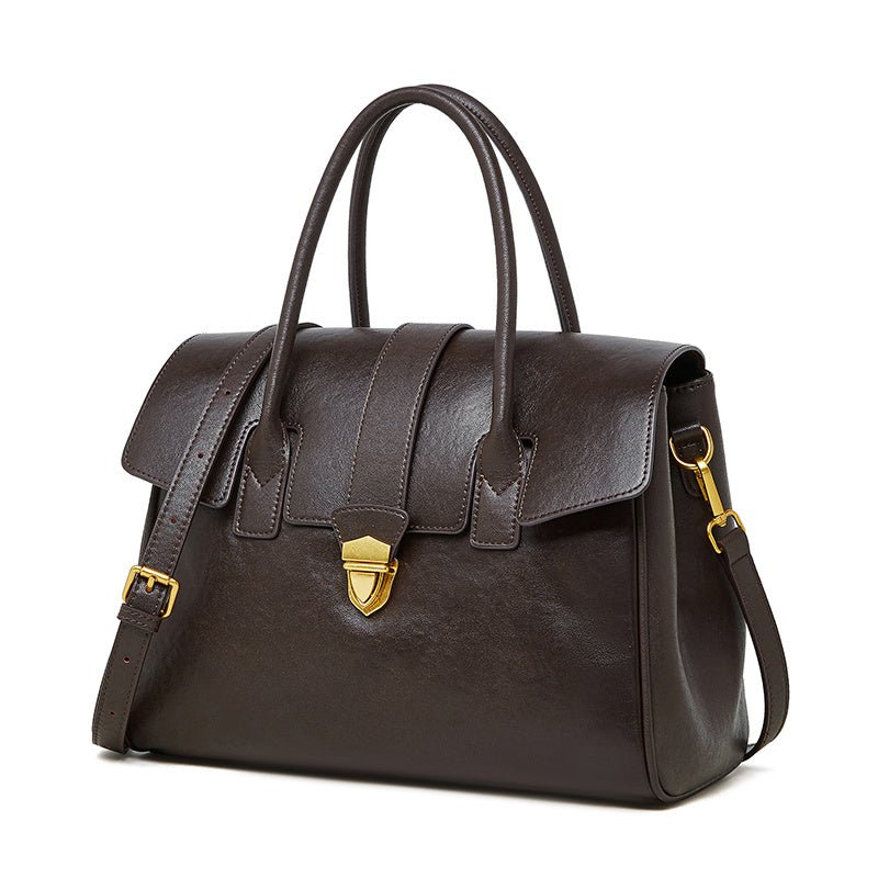 Genevieve | Black Classic Leather Satchel – Elegant & Timeless - in Dark Brown | Arvea Bags
