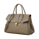Genevieve | Black Classic Leather Satchel – Elegant & Timeless - in Khaki | Arvea Bags