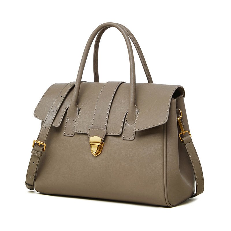Genevieve | Black Classic Leather Satchel – Elegant & Timeless - in Khaki | Arvea Bags