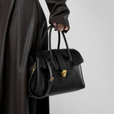 Genevieve | Black Classic Leather Satchel – Elegant & Timeless - in Light Brown | Arvea Bags