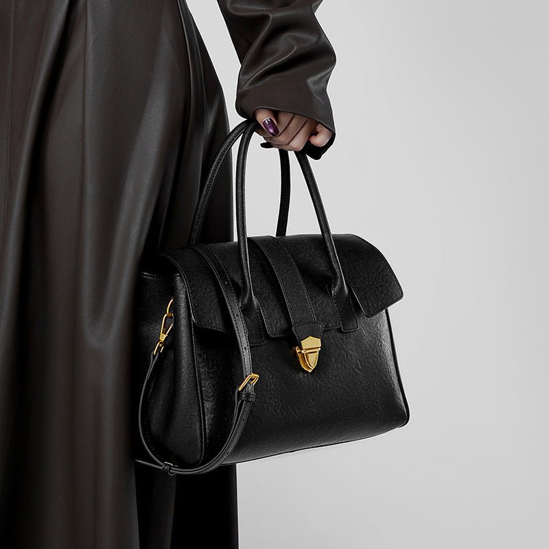 Genevieve | Black Classic Leather Satchel – Elegant & Timeless - in Light Brown | Arvea Bags