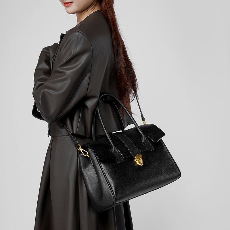 Genevieve | Black Classic Leather Satchel – Elegant & Timeless - in Light Brown | Arvea Bags