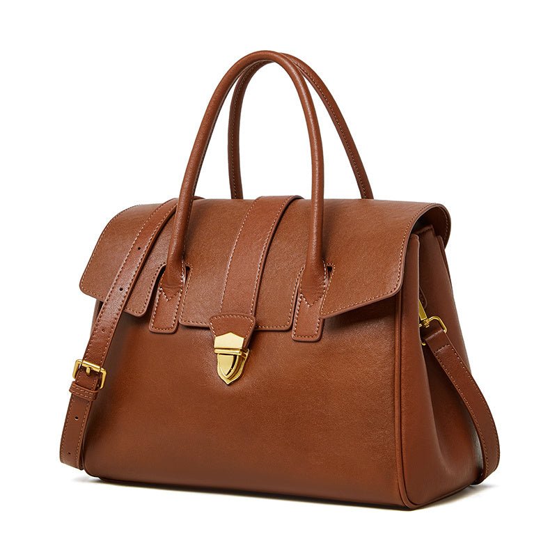 Genevieve | Black Classic Leather Satchel – Elegant & Timeless - in Light Brown | Arvea Bags