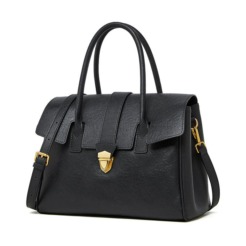 Genevieve | Black Classic Leather Satchel – Elegant & Timeless - in Light Brown | Arvea Bags