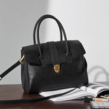 Genevieve | Black Classic Leather Satchel – Elegant & Timeless - in Light Brown | Arvea Bags