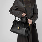 Genevieve | Black Classic Leather Satchel – Elegant & Timeless - in Light Brown | Arvea Bags
