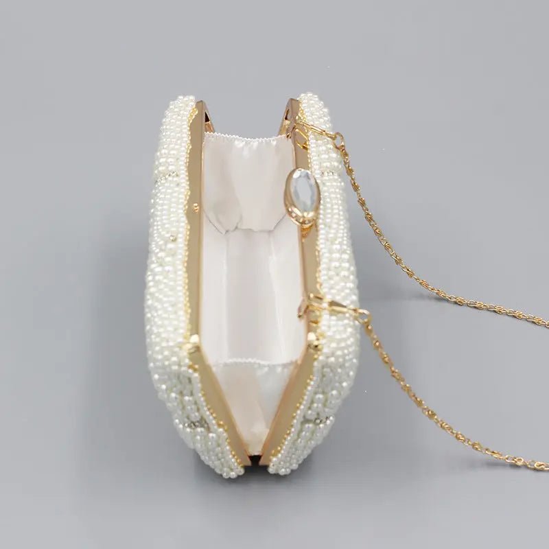 Genevieve | Pearl Embellished Evening Clutch – Classic Luxury - in Pearl White | Arvea Bags