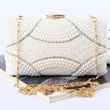 Genevieve | Pearl Embellished Evening Clutch – Classic Luxury - in Pearl White | Arvea Bags