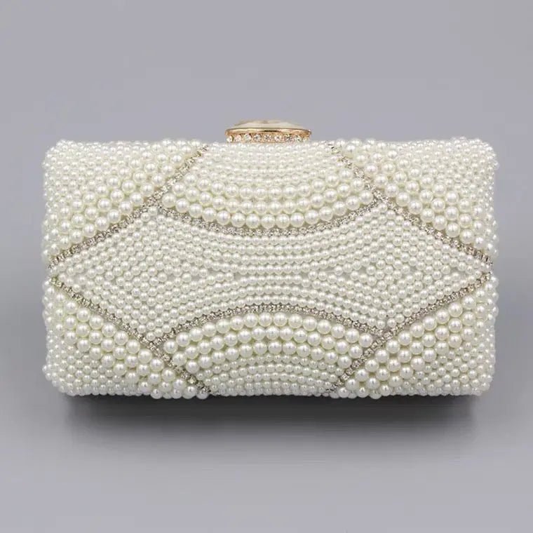 Genevieve | Pearl Embellished Evening Clutch – Classic Luxury - in Pearl White | Arvea Bags