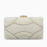 Genevieve | Pearl Embellished Evening Clutch – Classic Luxury - in Pearl White | Arvea Bags