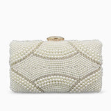 Genevieve | Pearl Embellished Evening Clutch – Classic Luxury - in Pearl White | Arvea Bags
