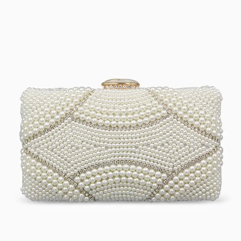 Genevieve | Pearl Embellished Evening Clutch – Classic Luxury - in Pearl White | Arvea Bags