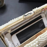 Genevieve | Pearl Embellished Evening Clutch – Classic Luxury - in Pearl White | Arvea Bags