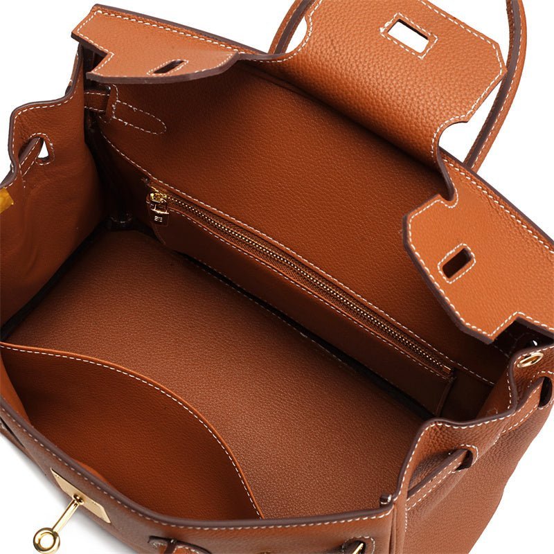 Genuine Leather Structured Tote – Classic Women's Handbag with Elegant Finish - in Light Brown | Arvea Bags